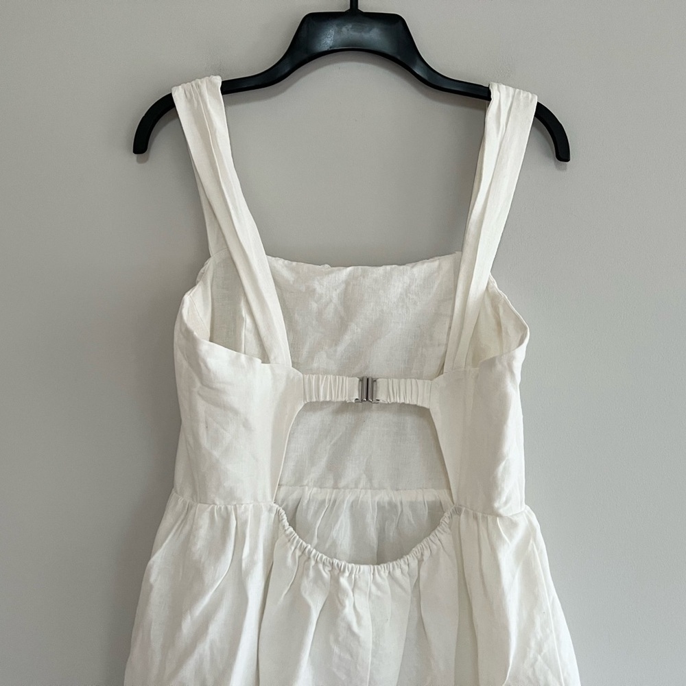 H&M Printed Linen-Blend Sleeveless White Floral Garden Party Midi Dress, Medium - Picture 5 of 14